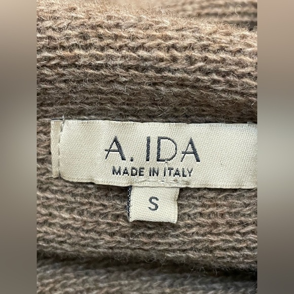 A.IDA Wool Blend Shawl Wrap Cardigan Sweater Italy Brown Black Size S - Picture 7 of 8